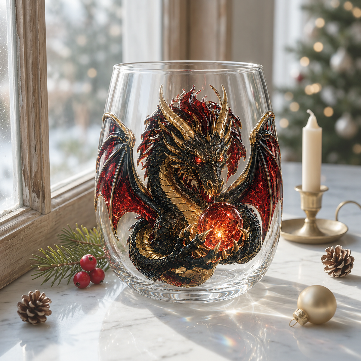 3D Mythic Dragon Glass Art Cup | Luxury Raised Fantasy Glassware for Whiskey, Home Bar D cor & Legendary Gifts