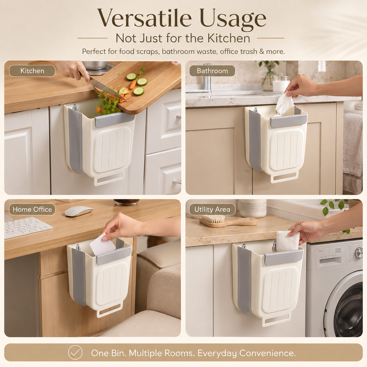 Collapsible Hanging Trash Can for Kitchen Cabinet Door Space-Saving Waste Bin (6L/11L)