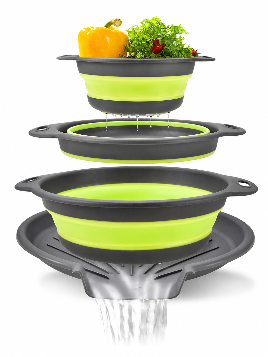 Kitchen Colander Set Space-Saving Collapsible Strainers with Over-Sink Self-Draining Design for Easy Meal Prep