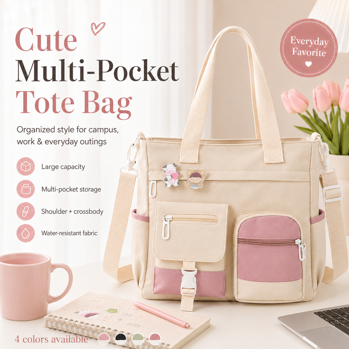 Large Canvas Shoulder Bag Perfect for College, Work & Daily Life