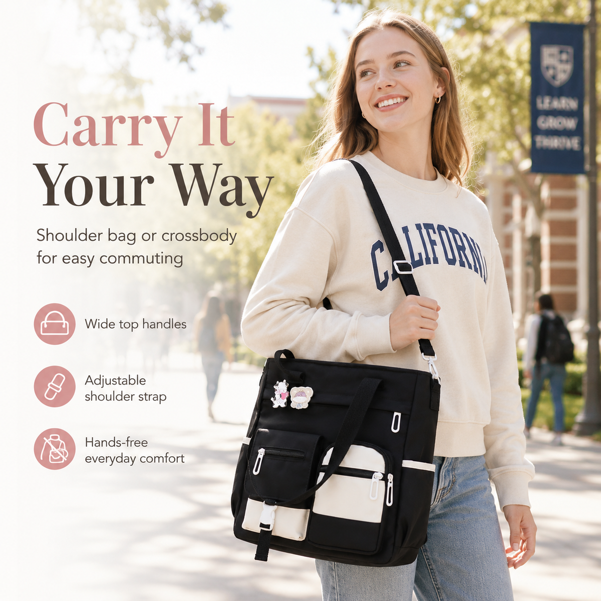 Large Canvas Shoulder Bag Perfect for College, Work & Daily Life