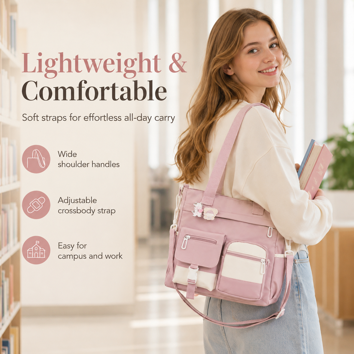 Large Canvas Shoulder Bag Perfect for College, Work & Daily Life