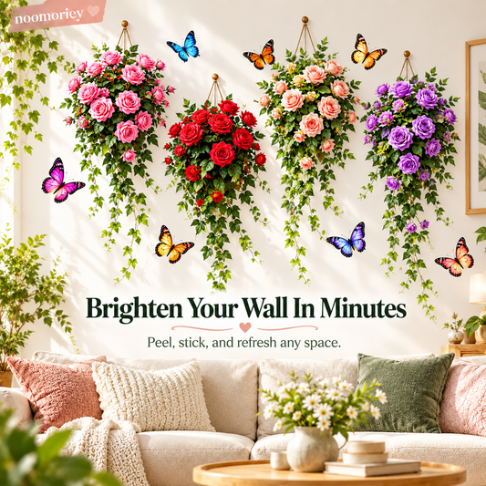 3D Rose Vine Wall Decals Self-Adhesive Floral Wall Stickers for Bedroom & Living Room Decor