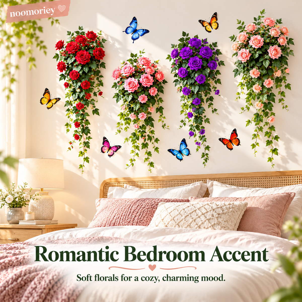 3D Rose Vine Wall Decals Self-Adhesive Floral Wall Stickers for Bedroom & Living Room Decor