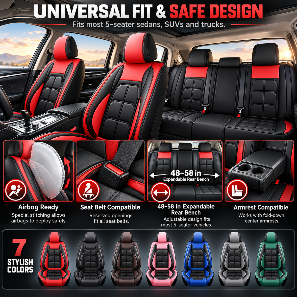 5-Seater Universal Leather Car Seat Cover Set