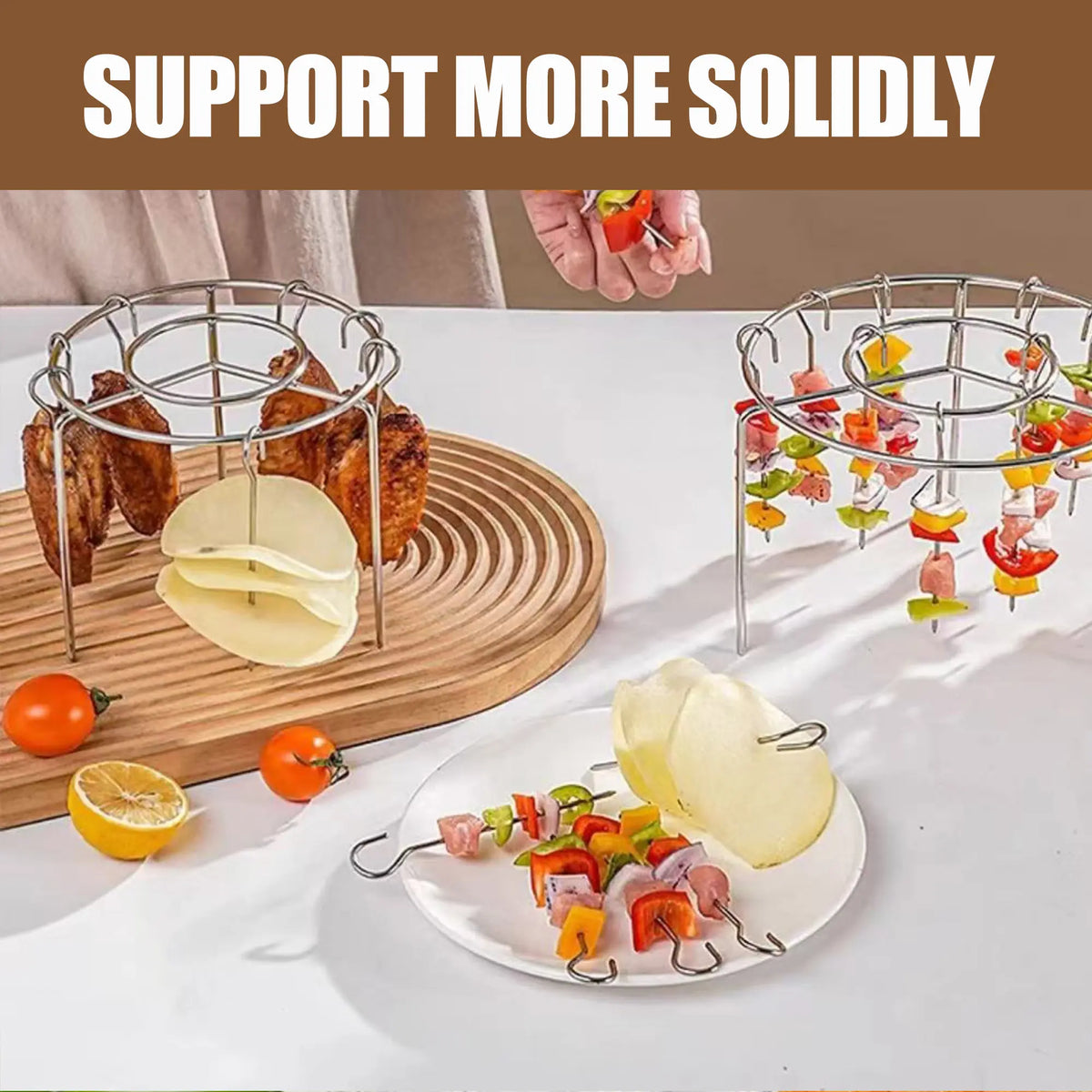 2 Pack Stainless Steel Air Fryer Skewer Rack, 360 No Flip Kabob Grill Stand