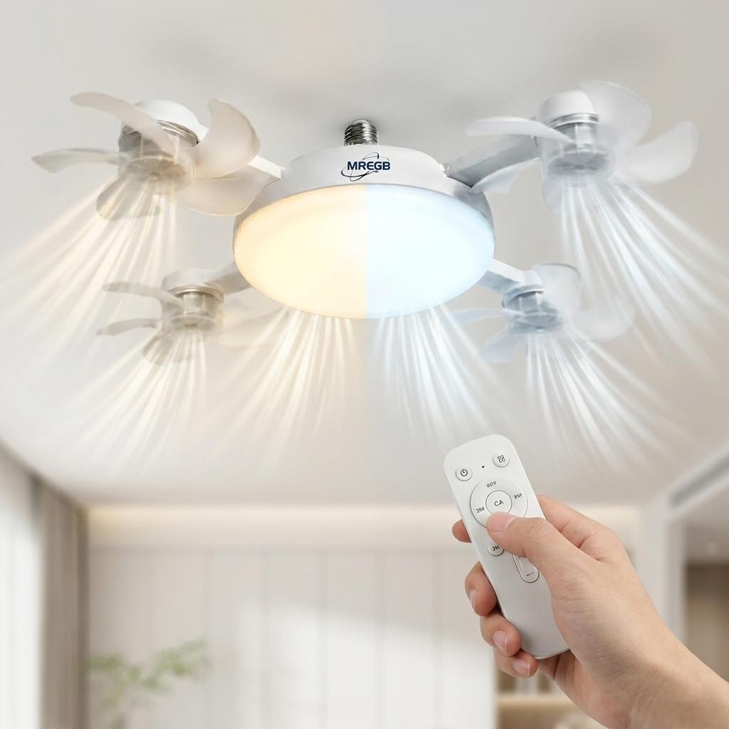 2026 E27 2-in-1 Fan Light | Silent Remote LED Cooling Combo