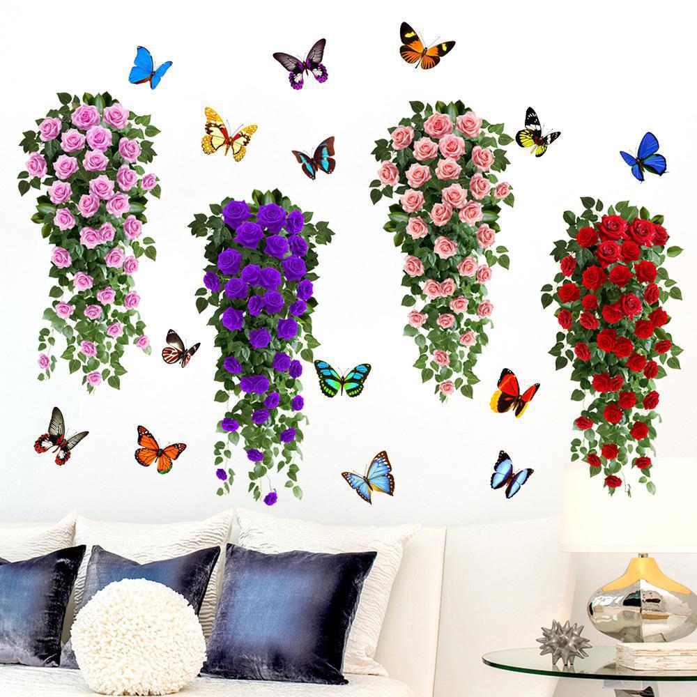 3D Rose Vine Wall Decals Self-Adhesive Floral Wall Stickers for Bedroom & Living Room Decor