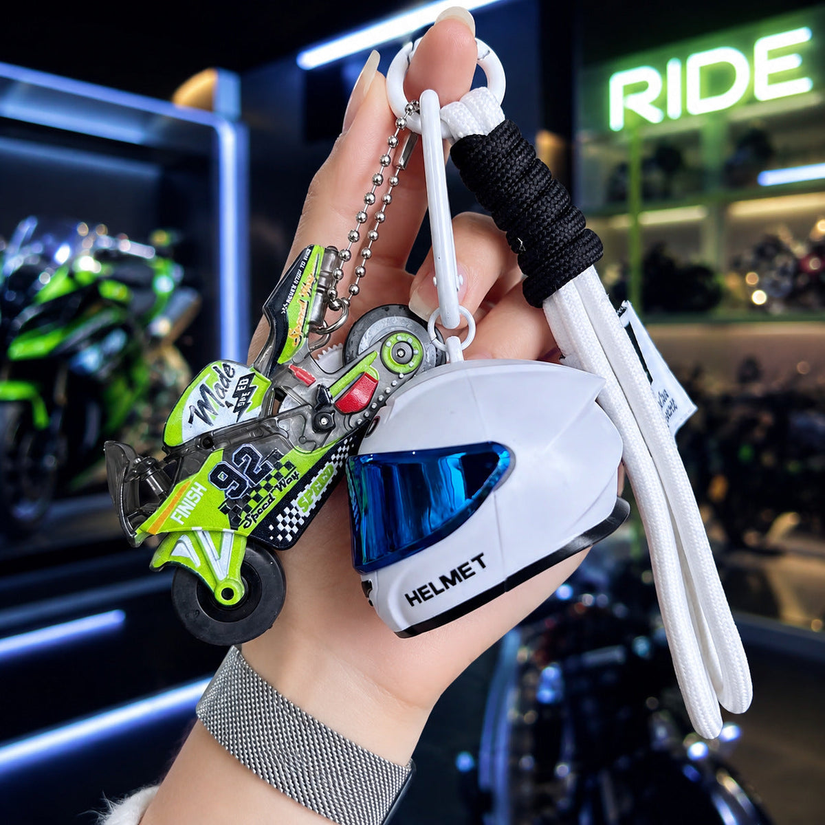 Mini Motorcycle Helmet LED Keychain Light-Up Rider Charm for Keys, Bags & Gifts
