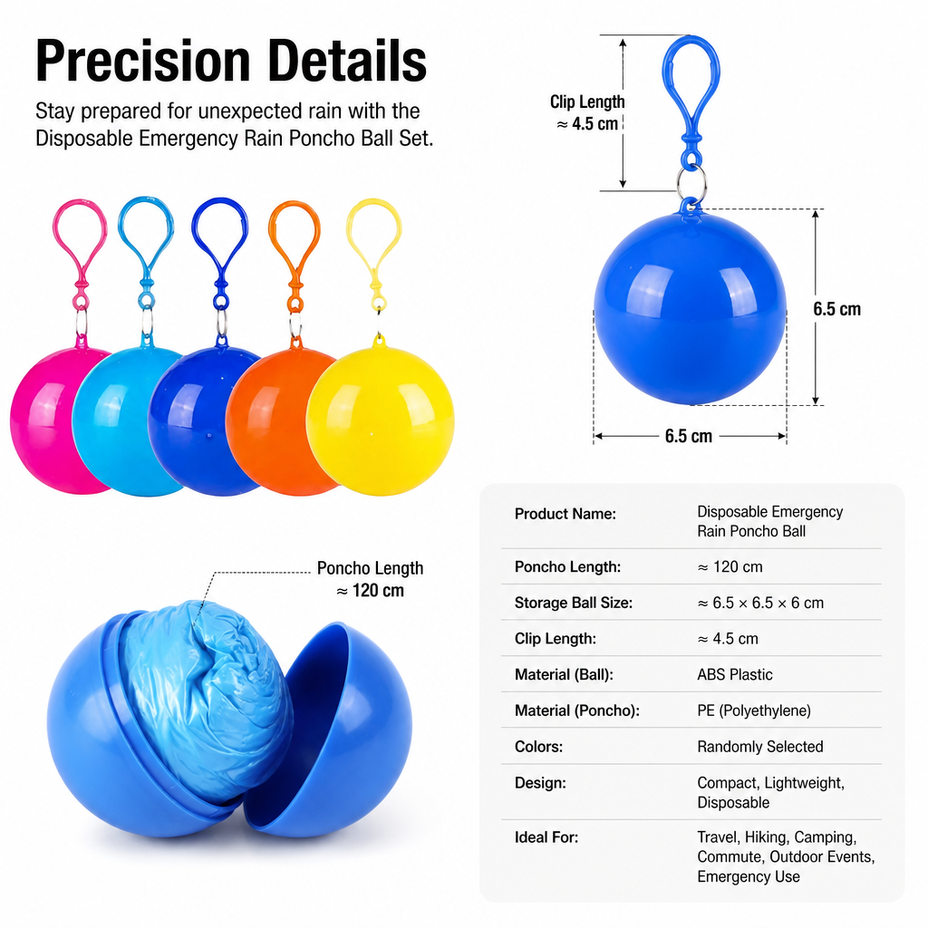 Compact Emergency Rain Poncho Ball Clip-On Disposable Waterproof Poncho