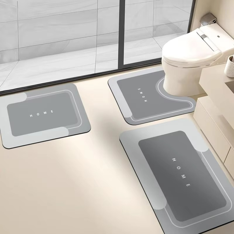 3-Piece Anti-Slip Bathroom Mat Set Quick-Dry U-Shaped Toilet & Floor Mats