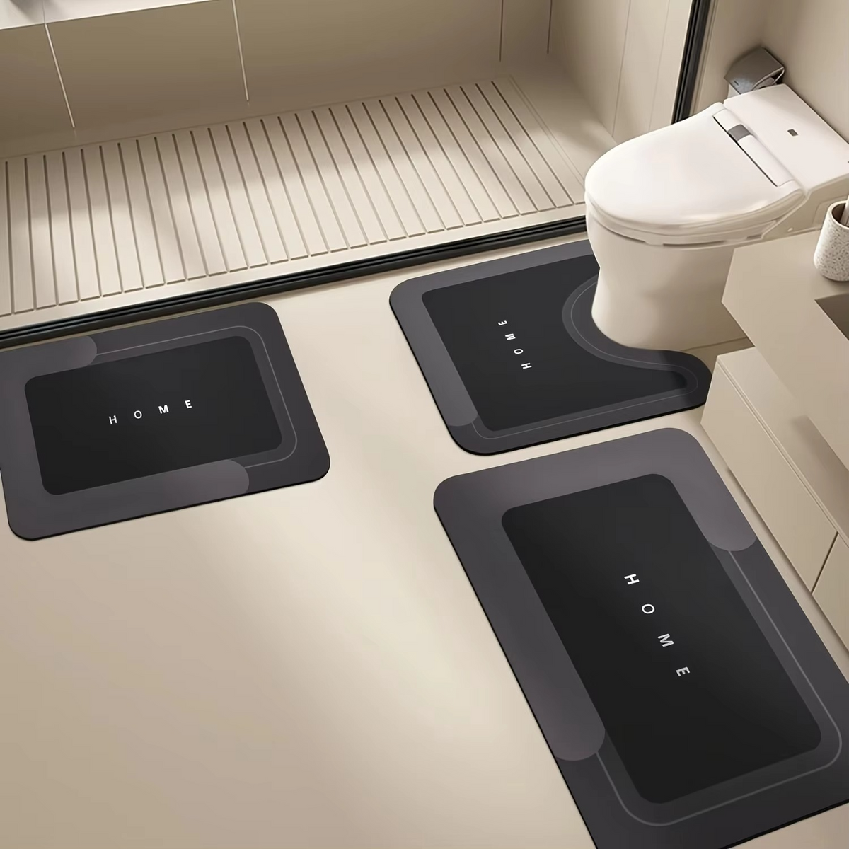 3-Piece Anti-Slip Bathroom Mat Set Quick-Dry U-Shaped Toilet & Floor Mats