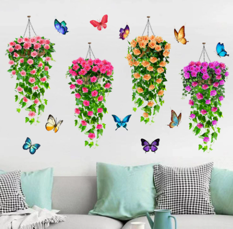 3D Rose Vine Wall Decals Self-Adhesive Floral Wall Stickers for Bedroom & Living Room Decor