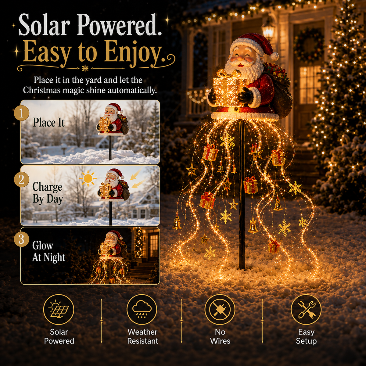 Santa s Golden Gift Fountain Light