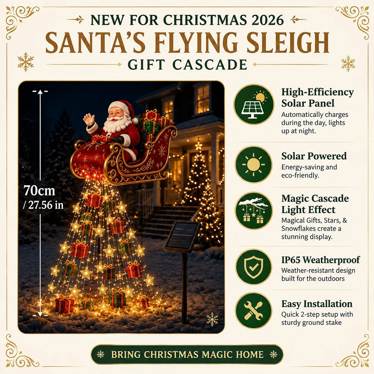 2026 Santa s Flying Sleigh Gift Cascade Solar Christmas Garden Light