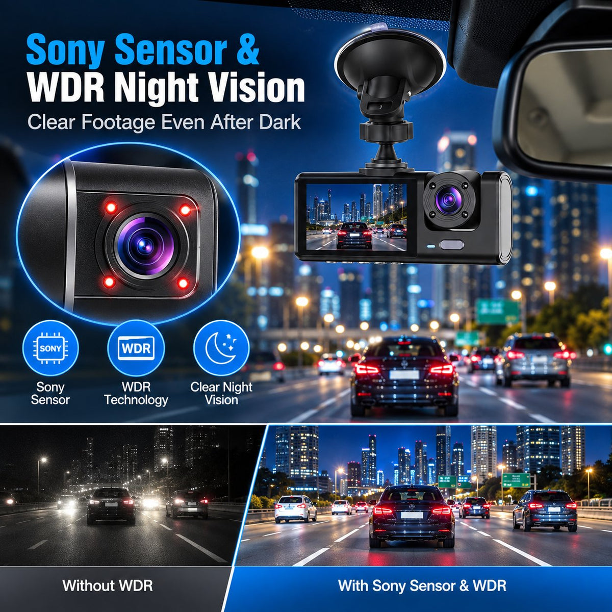 Upgraded 360 Protection Dash Cam Triple-Lens 1080P Front Cabin Rear | WiFi Phone Link Never Drive Blind Again!