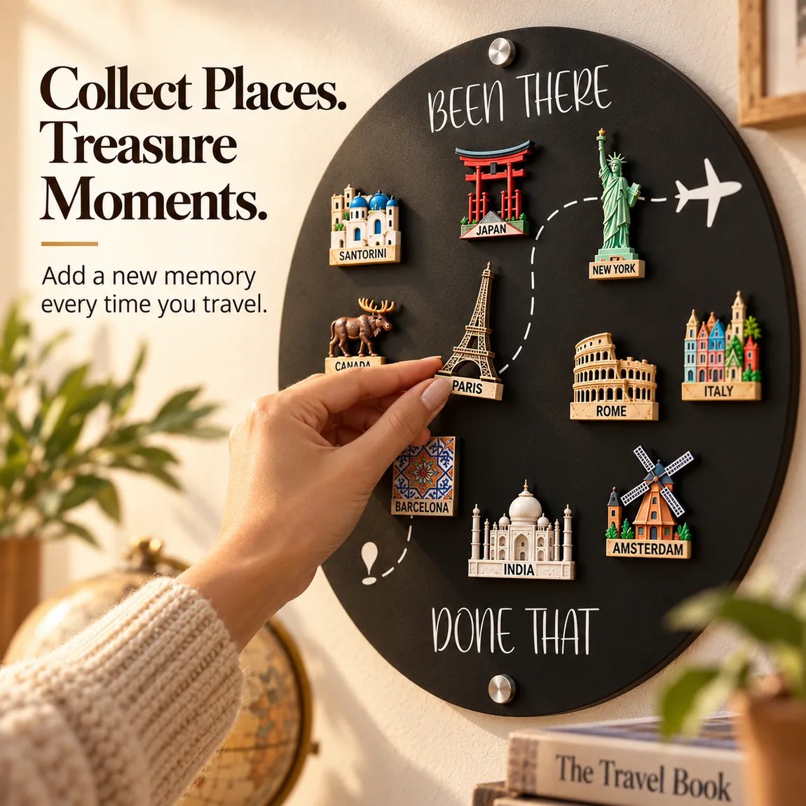 Been There, Done That Travel Magnet Display Board Round Souvenir Magnet Wall Organizer