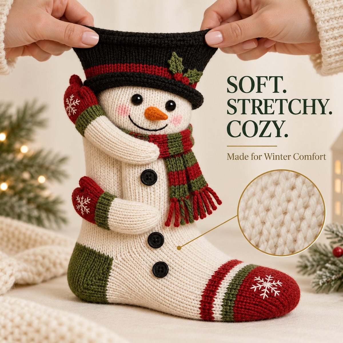 3D Hugging Christmas Socks Cute Knit Holiday Socks 5 Designs