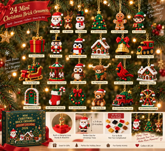 24-Day Mini Christmas Brick Ornament Advent Calendar | 24 Unique Buildable Holiday Ornaments to Create, Hang & Keep