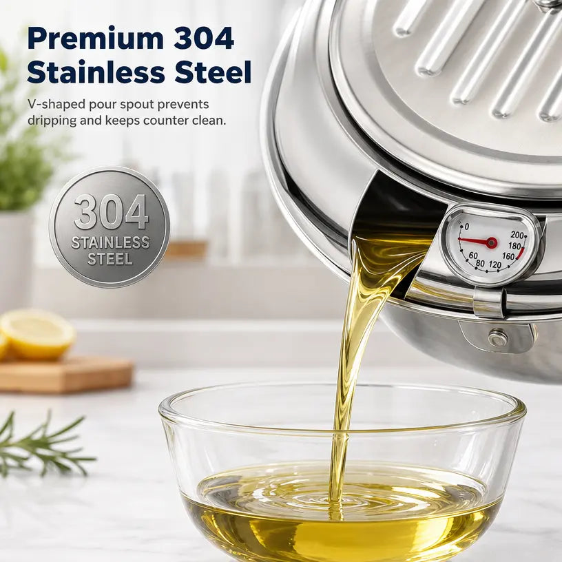304 Grade Stainless Steel Deep Fryer Pot - Japanese Style, with Thermometer, Oil Drip Drainer Rack, Temp Control