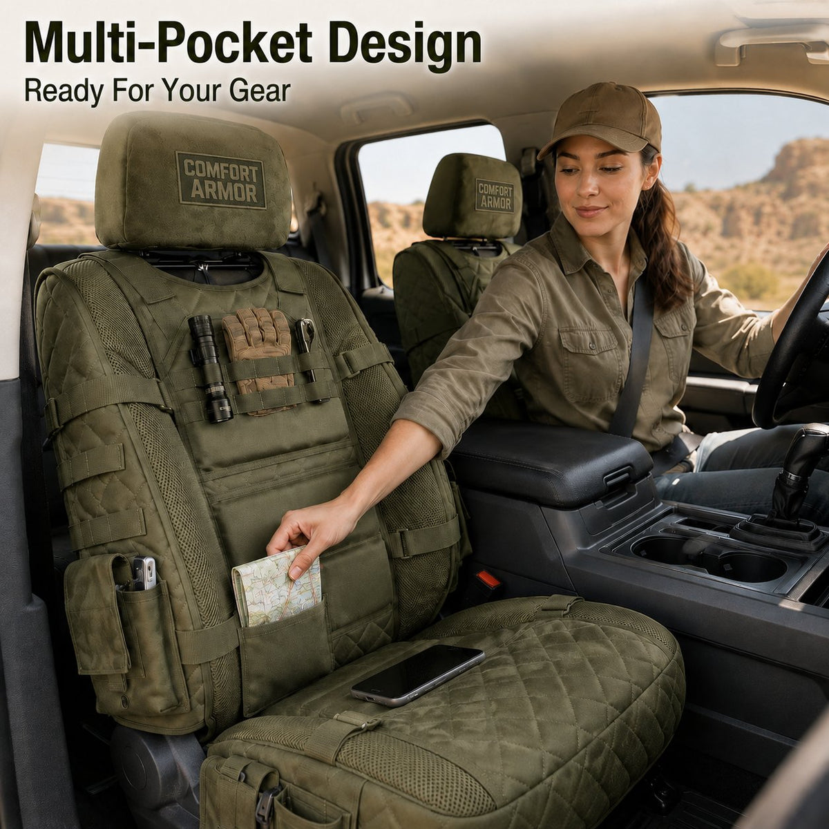 Military Style Auto Seat Protectors Universal Fit Heavy Duty Cushion For Long Drive Vehicle Owners