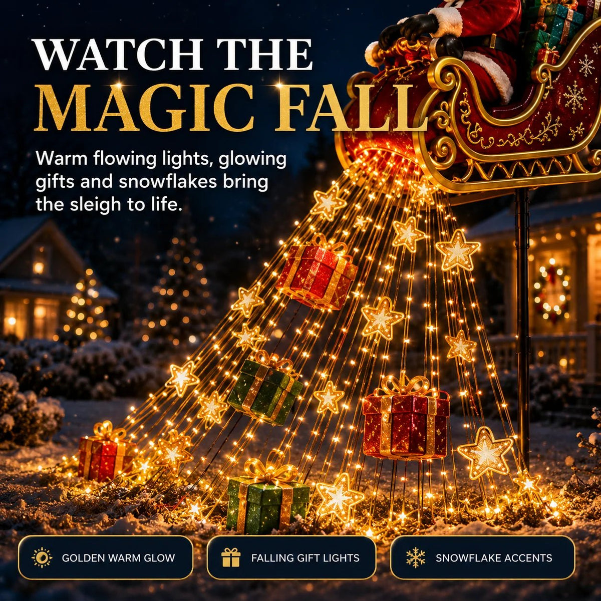 2026 Santa s Flying Sleigh Gift Cascade Solar Christmas Garden Light