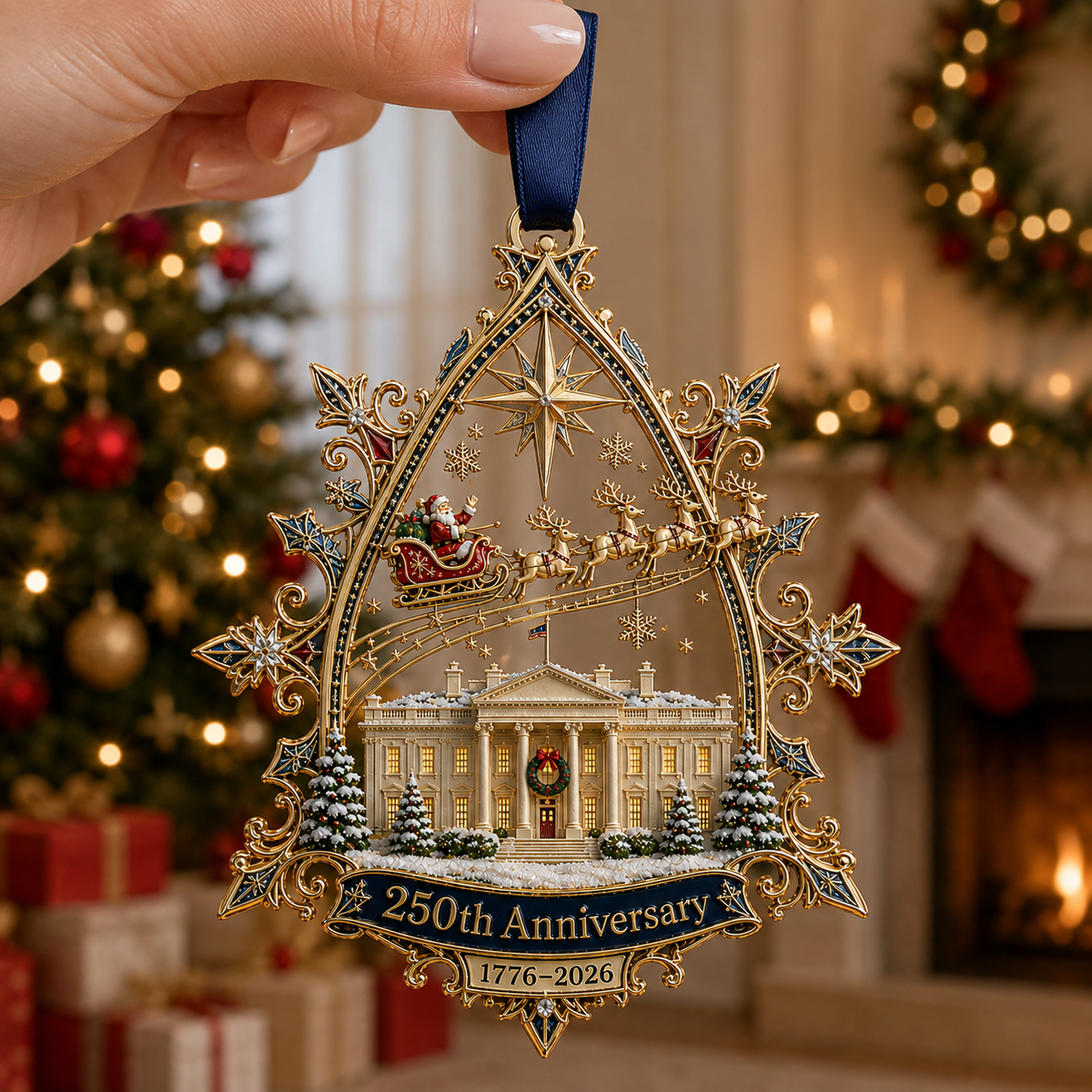 250th Anniversary: Santa Flying Over the White House on a Snowy Night