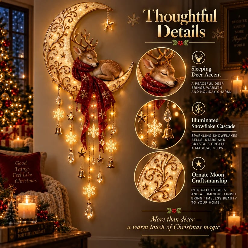 Moonlit Deer Starfall Wall Light Lighted Christmas Wall Decor
