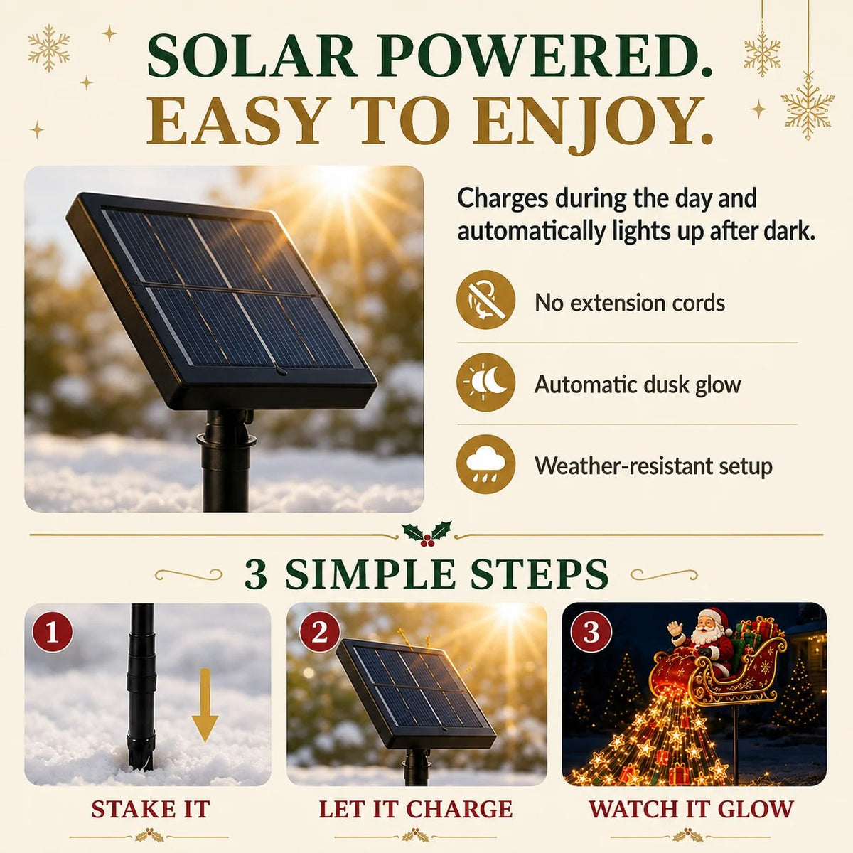 2026 Santa s Flying Sleigh Gift Cascade Solar Christmas Garden Light