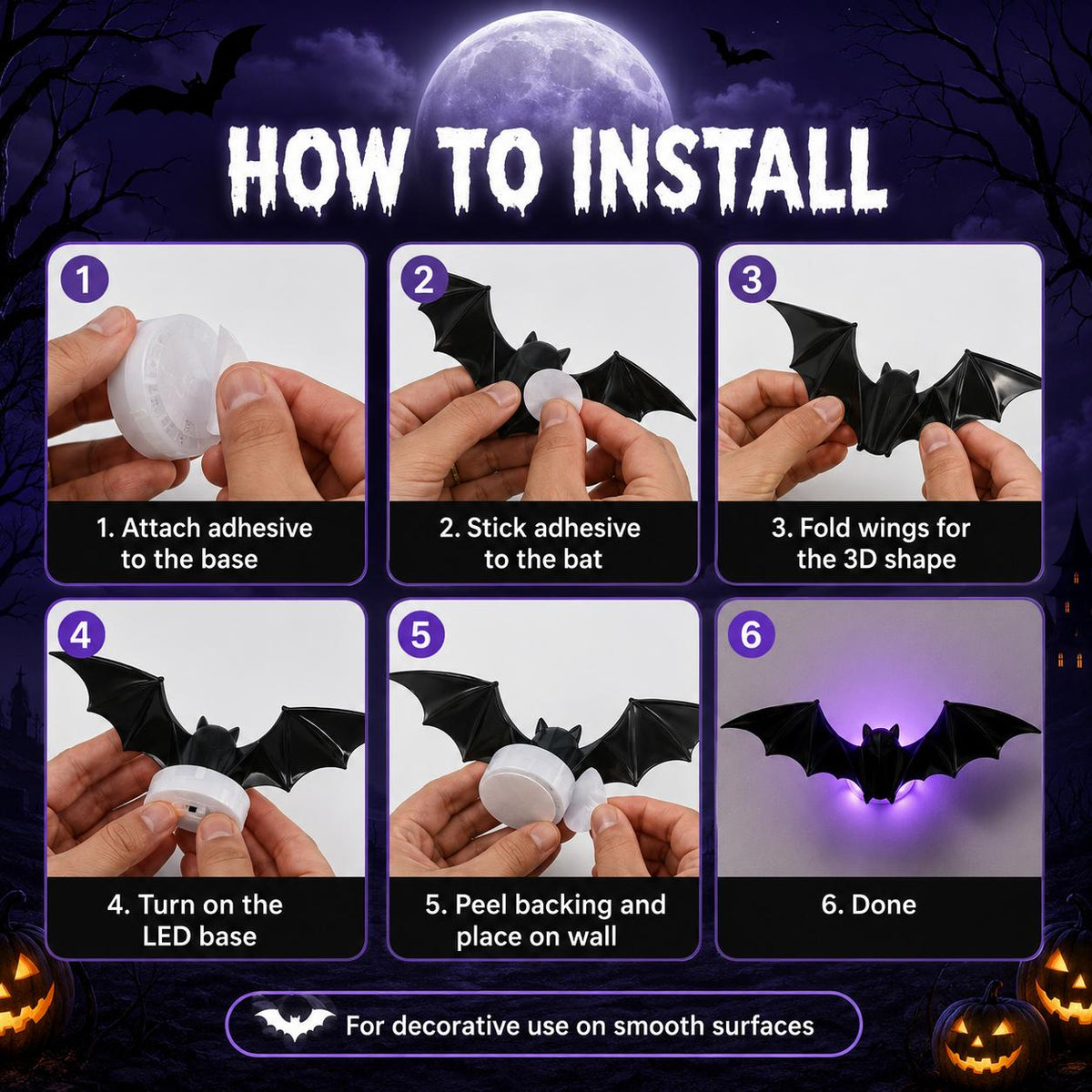 3D LED Glowing Bat Wall Decorations Halloween Flying Bat Swarm Set