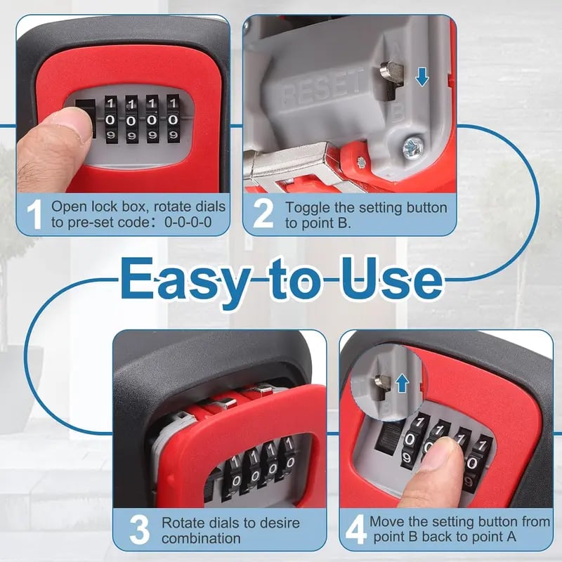 Wall Mount Resettable Combination Key Box Rust Proof, Large Storage, Heavy Duty