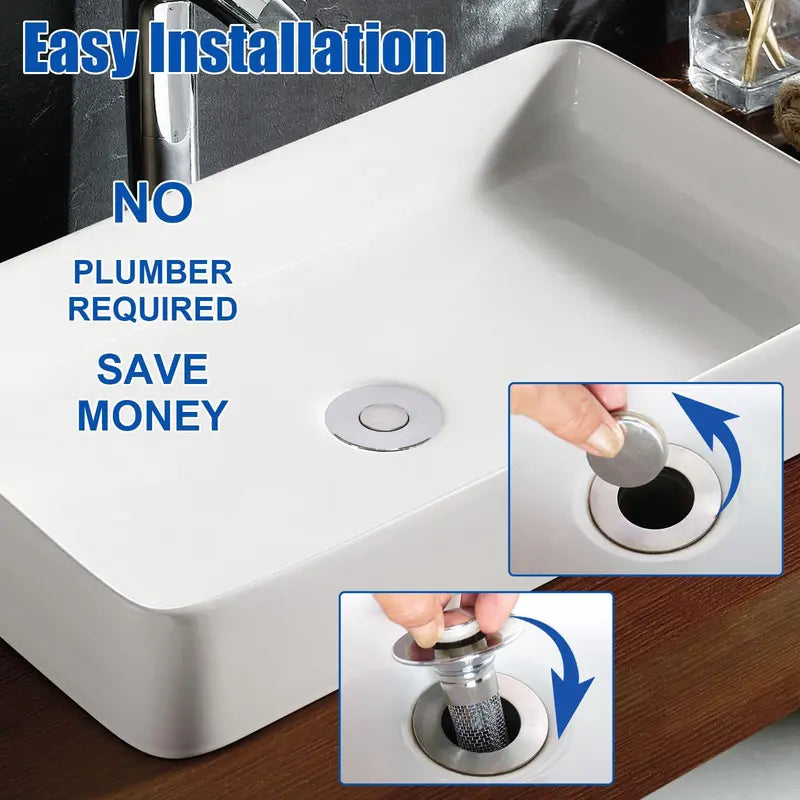 DrainGuard 2-in-1 Pop-Up Sink Stopper & Stainless Steel Hair Catcher