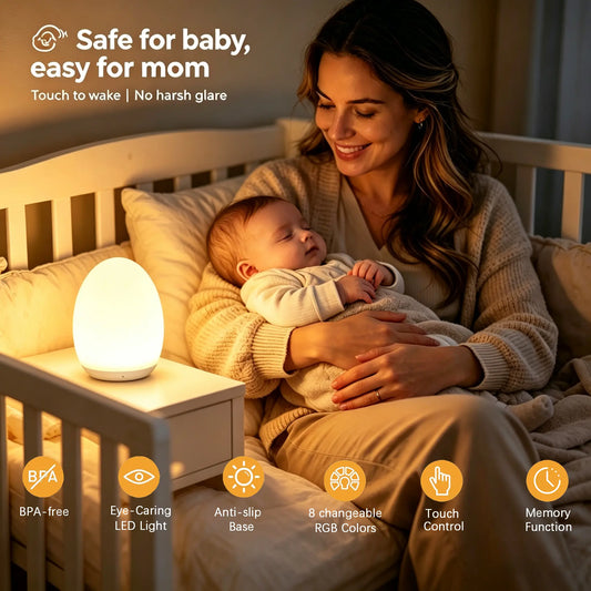 7-Color RGB Egg Night Light Tap Control, Stepless Dimming & USB Rechargeable
