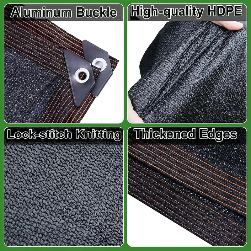 Blackout Cloth (Black) - 10 x 13ft UV-Resistant Shade Net with Reinforced Rivets
