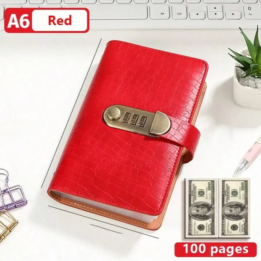 100 Pocket Banknote Collecting Album, PU Leather Password Lock Currency Binder with Clear Transparent Sleeves