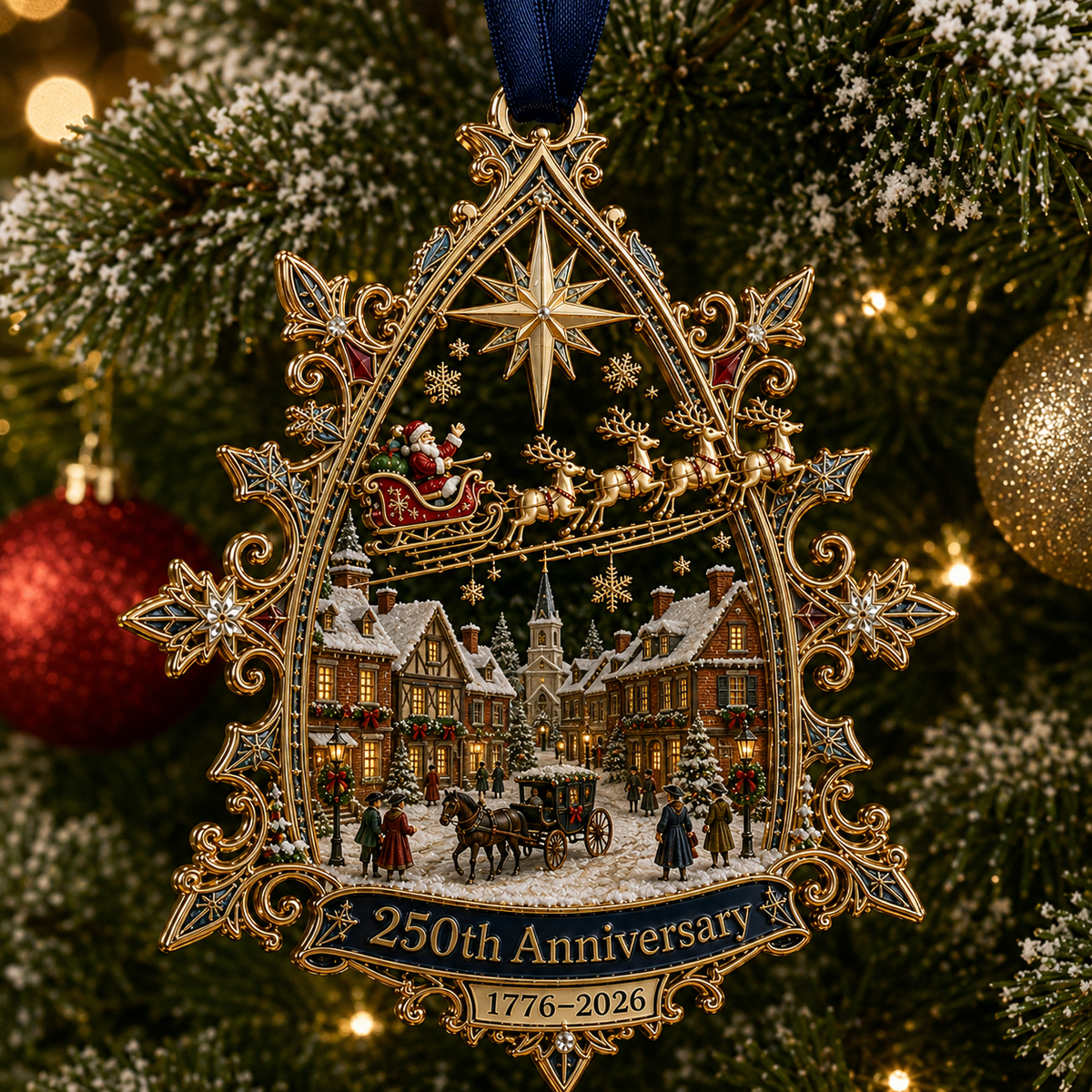 250th Anniversary: Santa Flying Over the White House on a Snowy Night