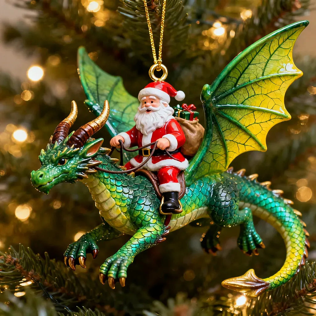 Santa Riding Dragon Christmas Ornaments 6-Piece Fantasy Collectible Set