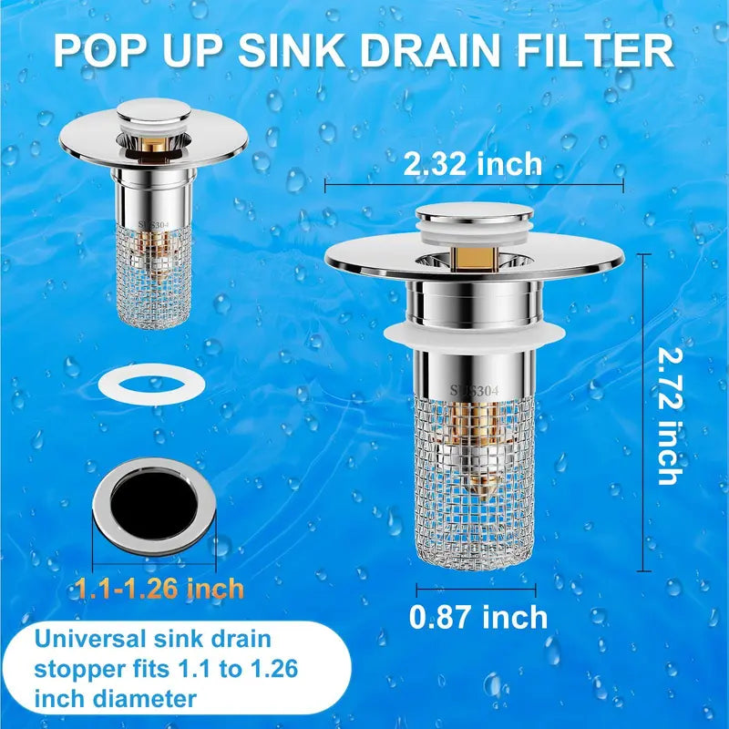 DrainGuard 2-in-1 Pop-Up Sink Stopper & Stainless Steel Hair Catcher