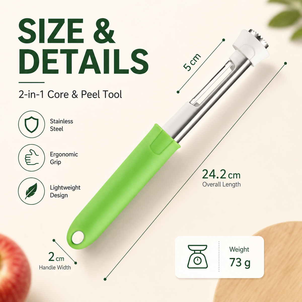 2-in-1 Apple Corer & Peeler Stainless Steel Fruit Coring Tool for Apples, Pears & Peppers | Quick Seed Remover