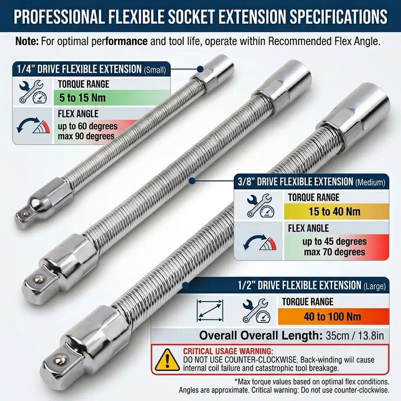 1/2 Inch 35cm Multifunctional Socket Wrench Set - 3 Bendable Shafts, Wrench Extender, Connecting Rod