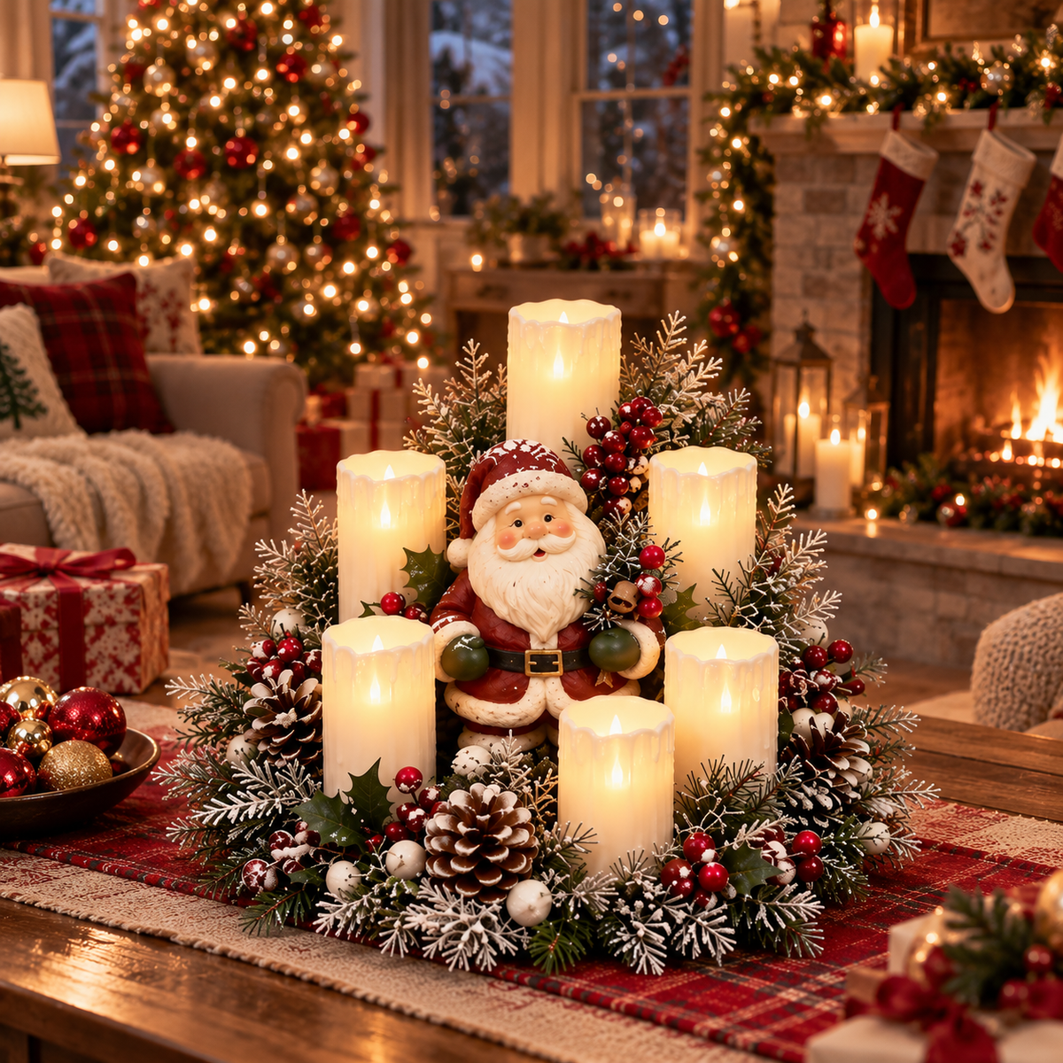 Christmas Santa Table Centerpiece Festive Winter Holiday Decor