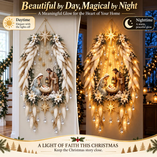 3D Heavenly Angel Wings Nativity Light Lighted Christmas Wall Decor