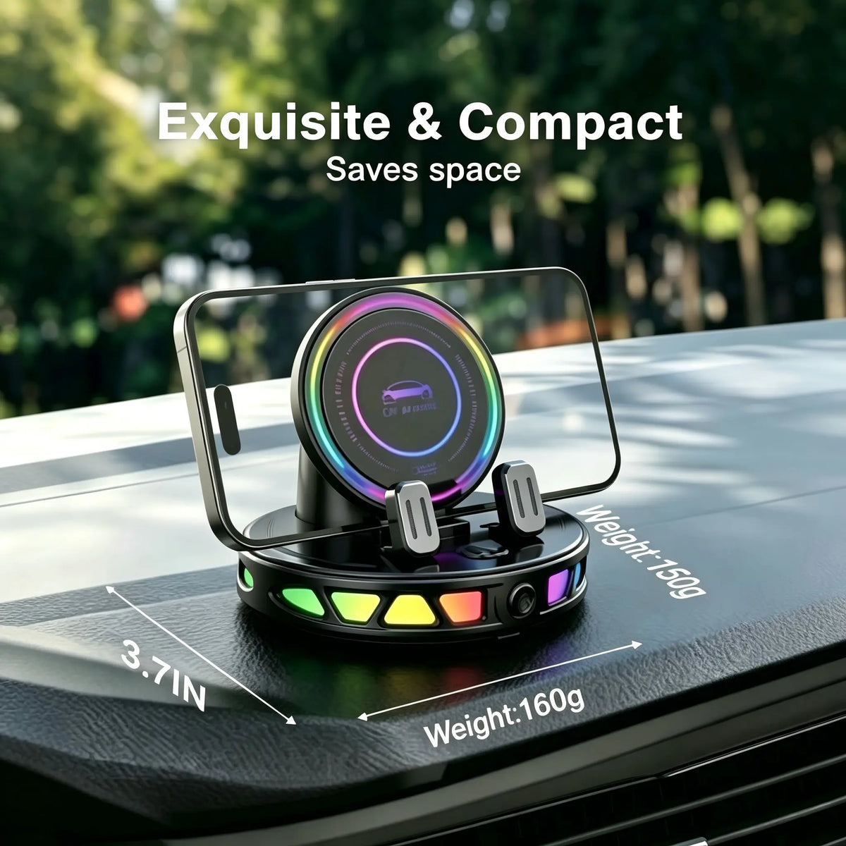 360 Rotating Wireless Charging Car Phone Mount with RGB Ambient Light