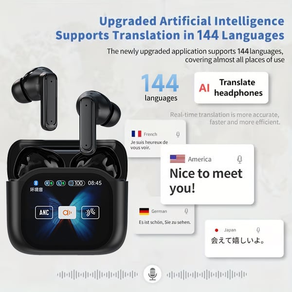 Wireless Bluetooth Translation Earphone With LED display screen(Fit iOS & Android)