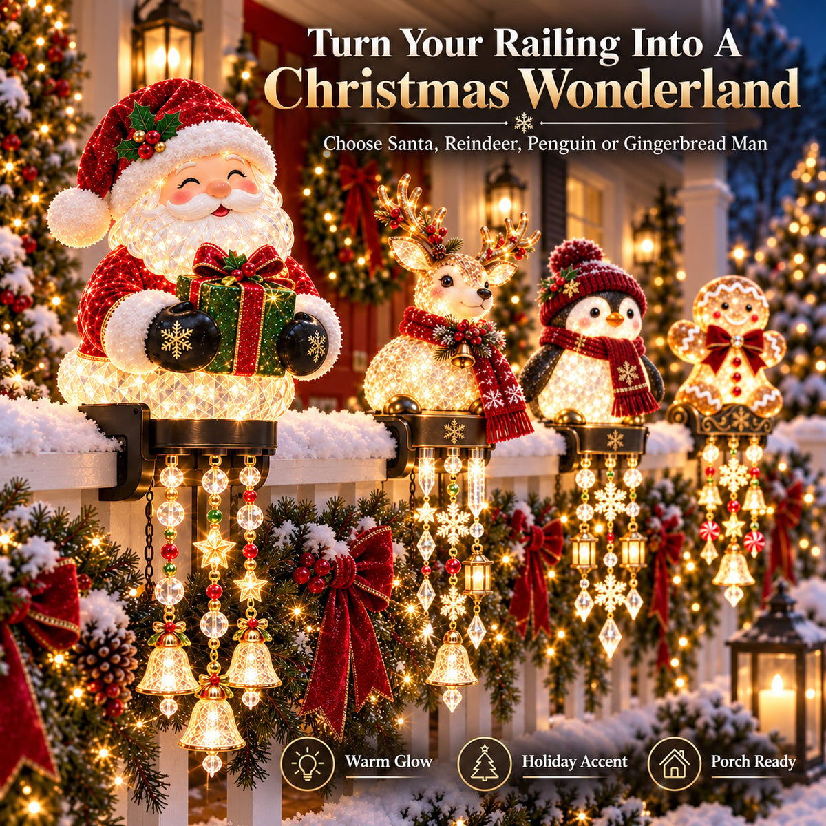 Christmas Porch Railing Lights 4 Festive Character Designs