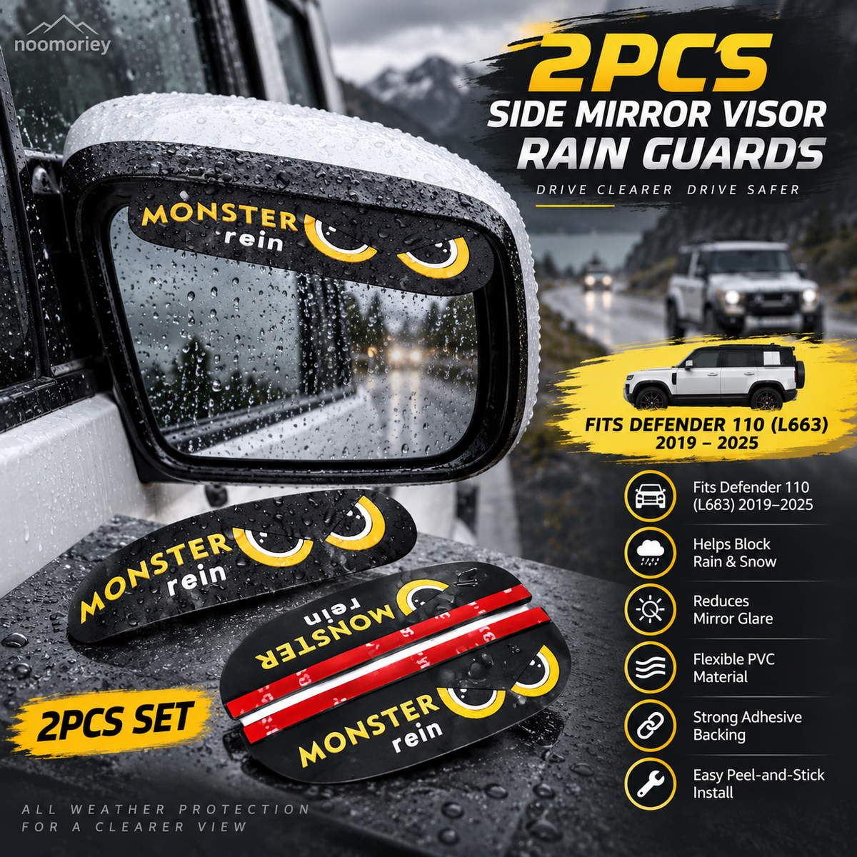 Defender 110 Side Mirror Rain Visors 2PCS Weather Guard Set
