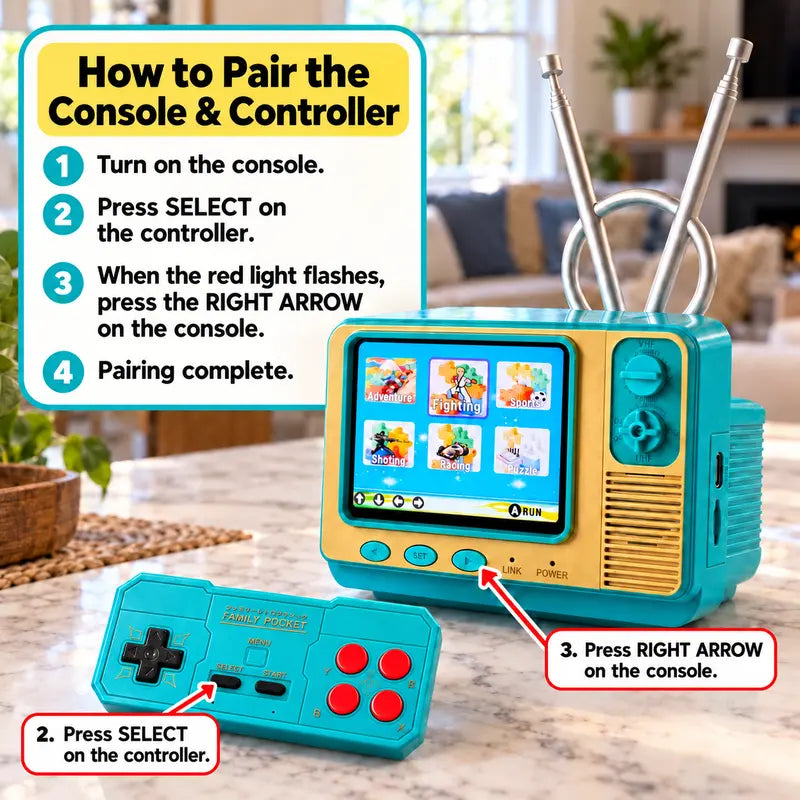 GV300 Retro Mini TV Gaming Console 2.8' IPS Screen, 308 Classic Games & Wireless Controller