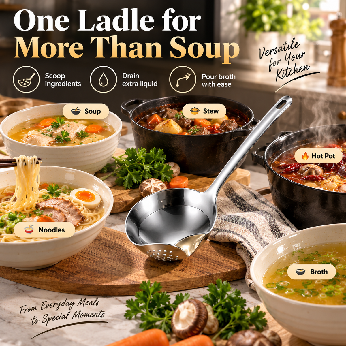 304 Stainless Steel Deep Soup Ladle
