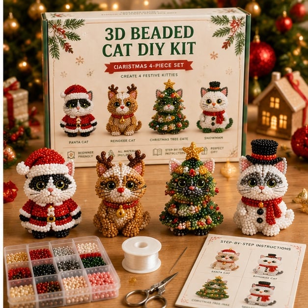 Create Your Own 3D Beaded Christmas Cats | Beginner-Friendly DIY Kit