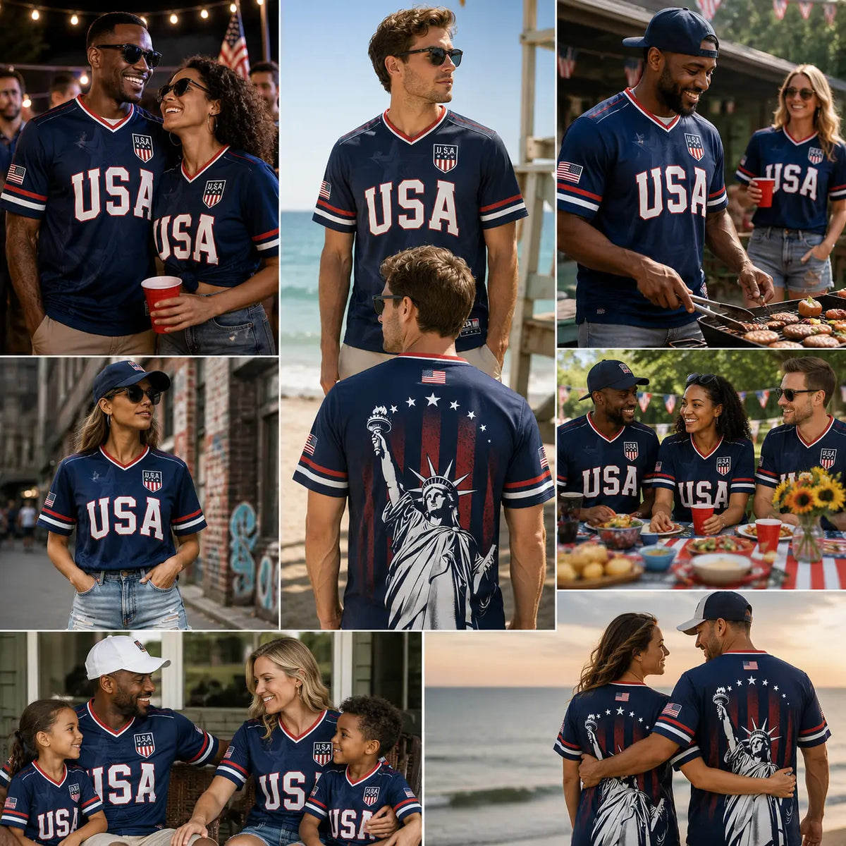 USA Liberty Soccer Jersey Patriotic American Flag V-Neck Football Shirt